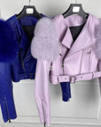 Leather Jacket with Fur Sleeves Detailing