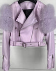 Leather Jacket with Fur Sleeves Detailing
