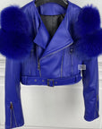 Leather Jacket with Fur Sleeves Detailing