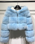 light blue fur coat
