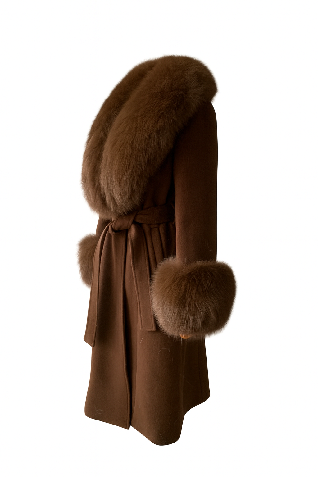 Brown Cashmere Coat with Fur | Dolcie London
