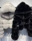black and white fur coat