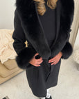 Fur Collar & Cuffs Long Cashmere Coat - Black UK14 | XL | US10