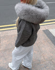 Knitted Zipped Hoodie with Fur Hood