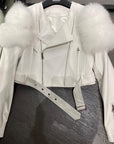 Leather Jacket with Fur Sleeves Detailing
