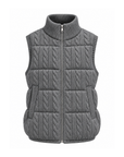 Grey cashmere and wool cable knit down vest with high collar and full zip – Dolcie London