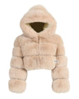 light beige cream hood fur coat