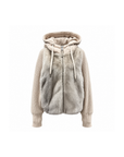 Beige mink fur hooded down jacket with knit sleeves – Dolcie London