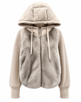 Mink Fur Hooded Down Jacket with Knit Sleeve