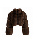 Brown straight rows cropped fox fur collar coat