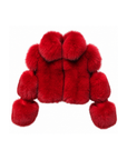 Rose red cropped fox fur collar coat with leather sleeves – front view