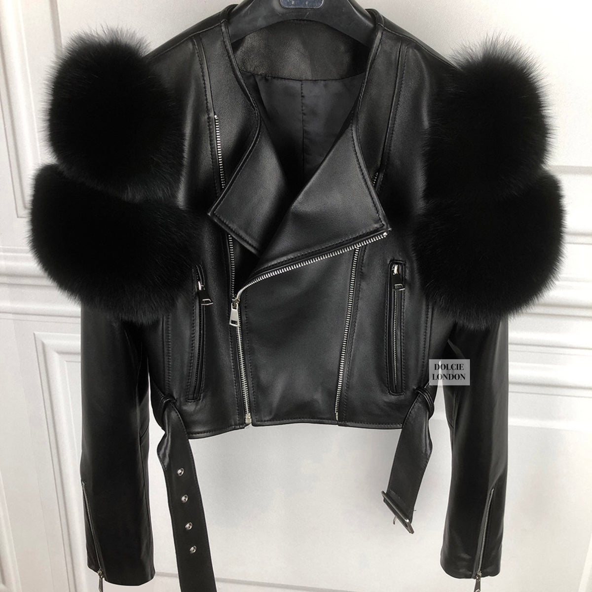 Fur jacket with leather sleeves best sale