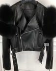 Leather Jacket with Fur Sleeves Detailing