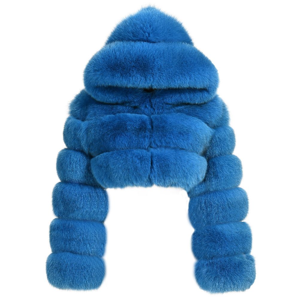 blue fur coat