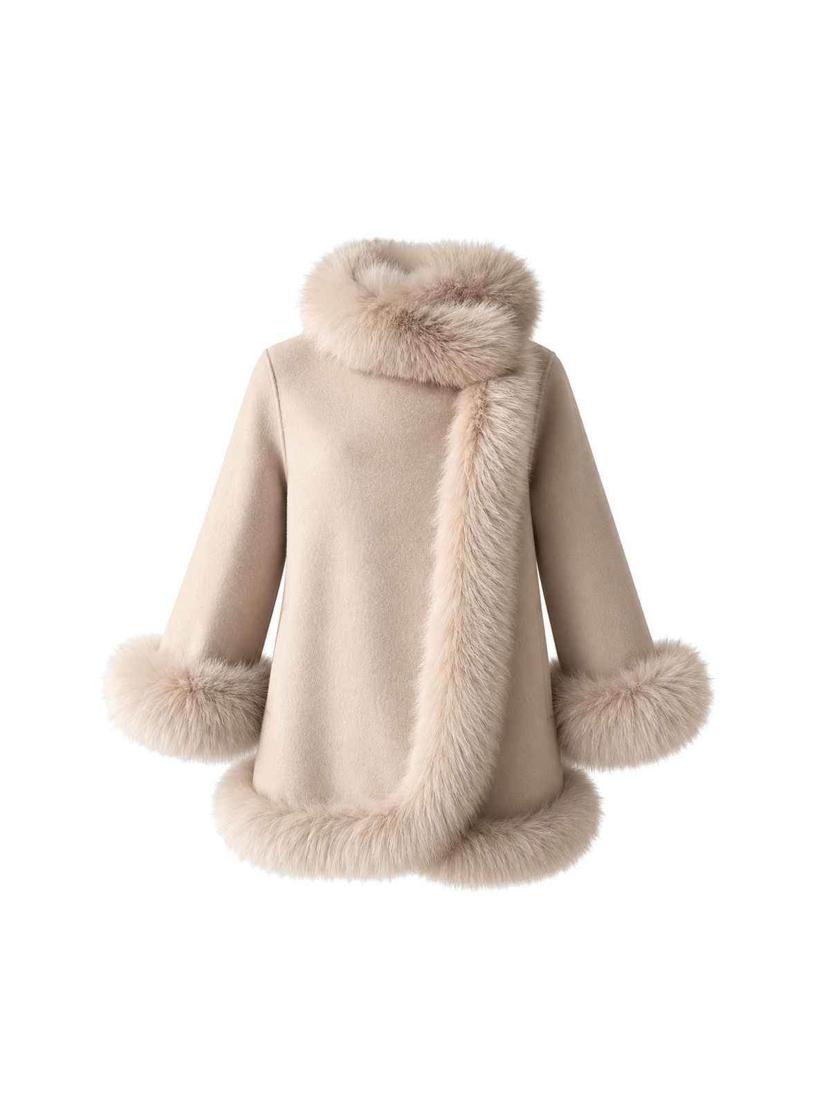 Beige short cashmere coat with fox fur collar and cuffs – Dolcie London