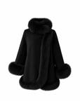 Black short cashmere coat with fox fur collar and cuffs – Dolcie London