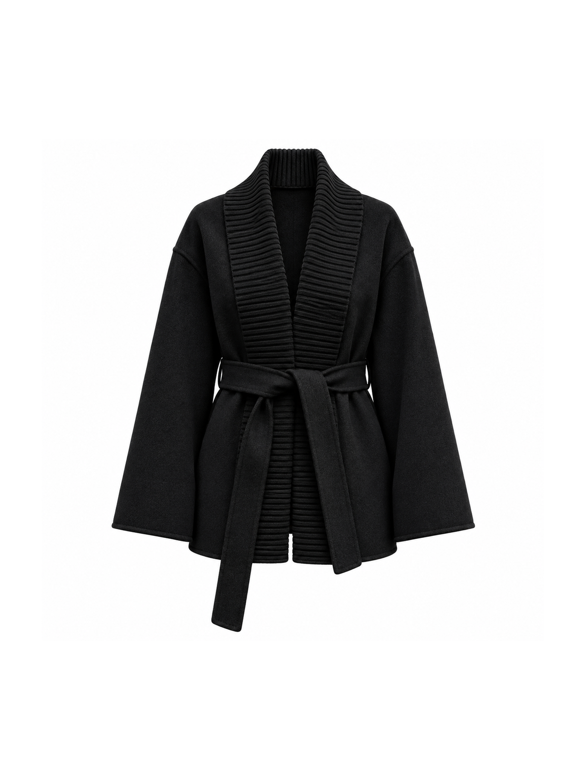 Black cashmere wool belted cardigan