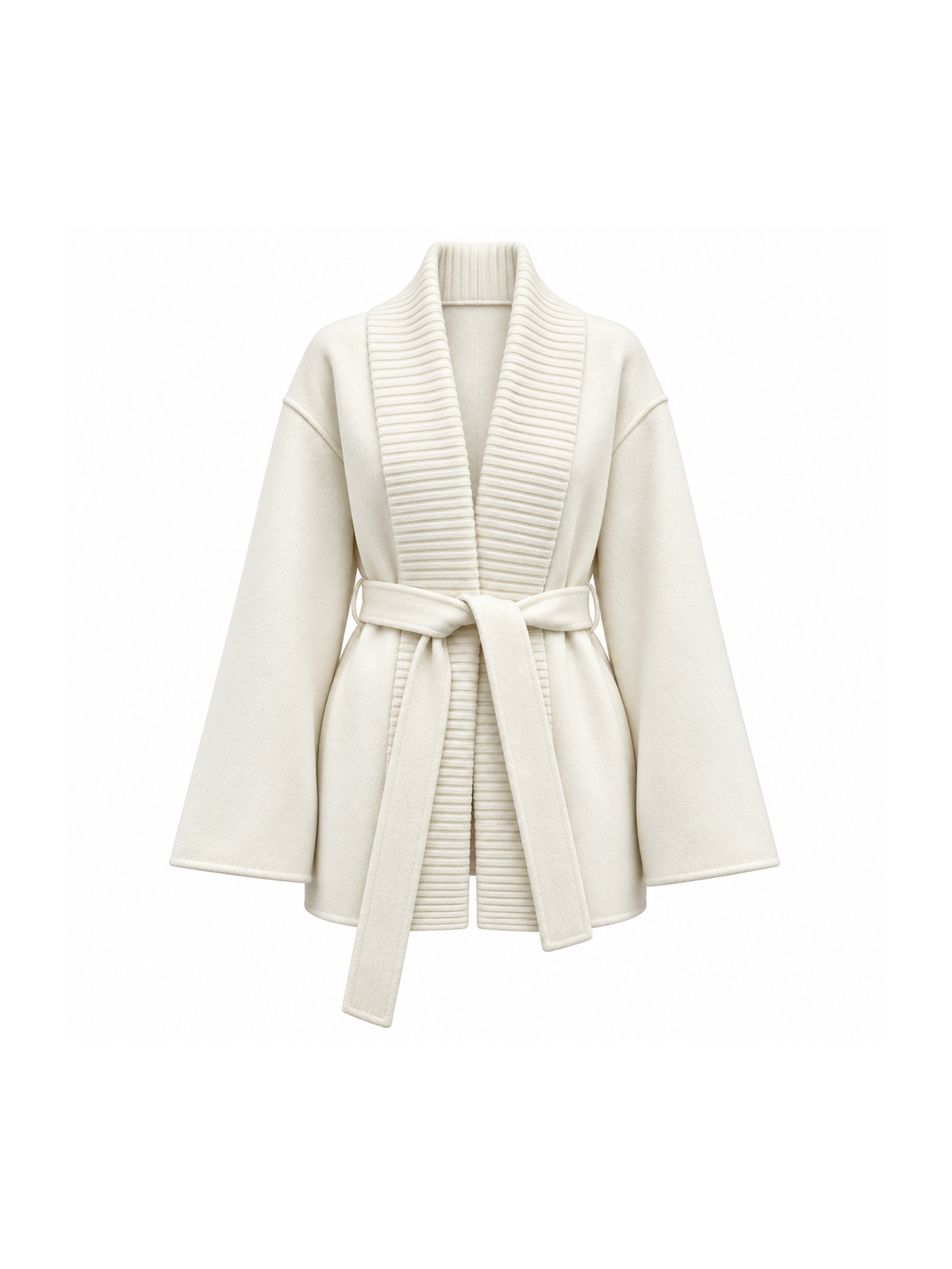 White cashmere wool belted cardigan