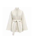 White cashmere wool belted cardigan