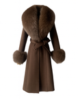 Cashmere Long Coat with Fur Collar & Cuffs
