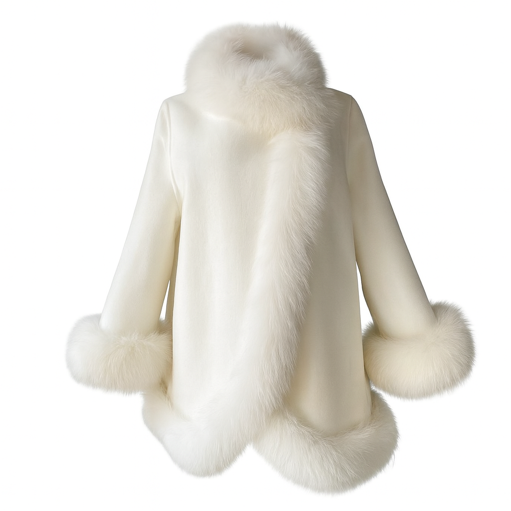 Fur Collar &amp; Cuffs Cashmere Coat - Winter White