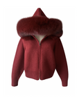 Knitted Zipped Hoodie with Fur Hood