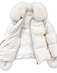 Down Puffer Jacket with Fox Fur Hood & Gloves