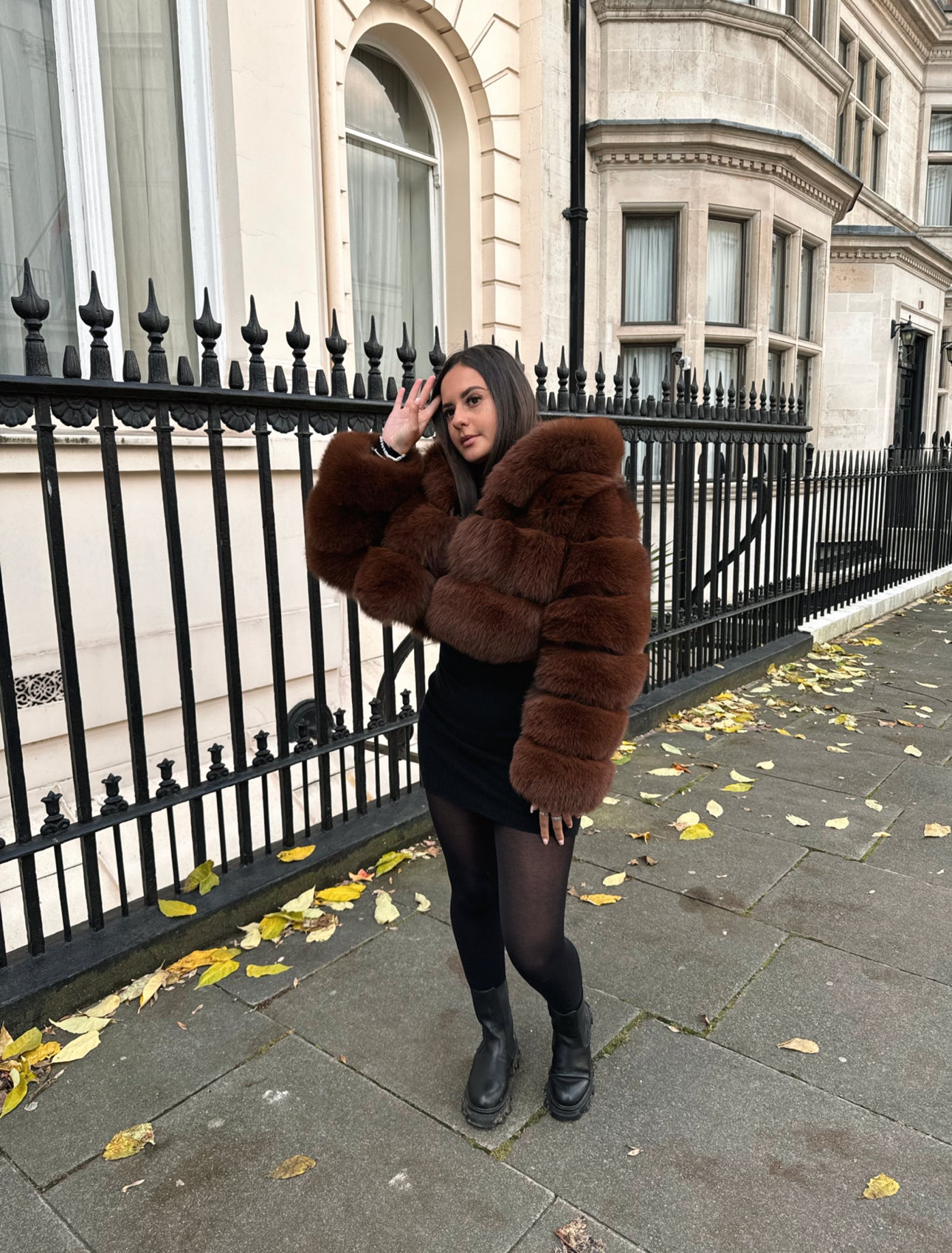 Fur hood cropped coat best sale