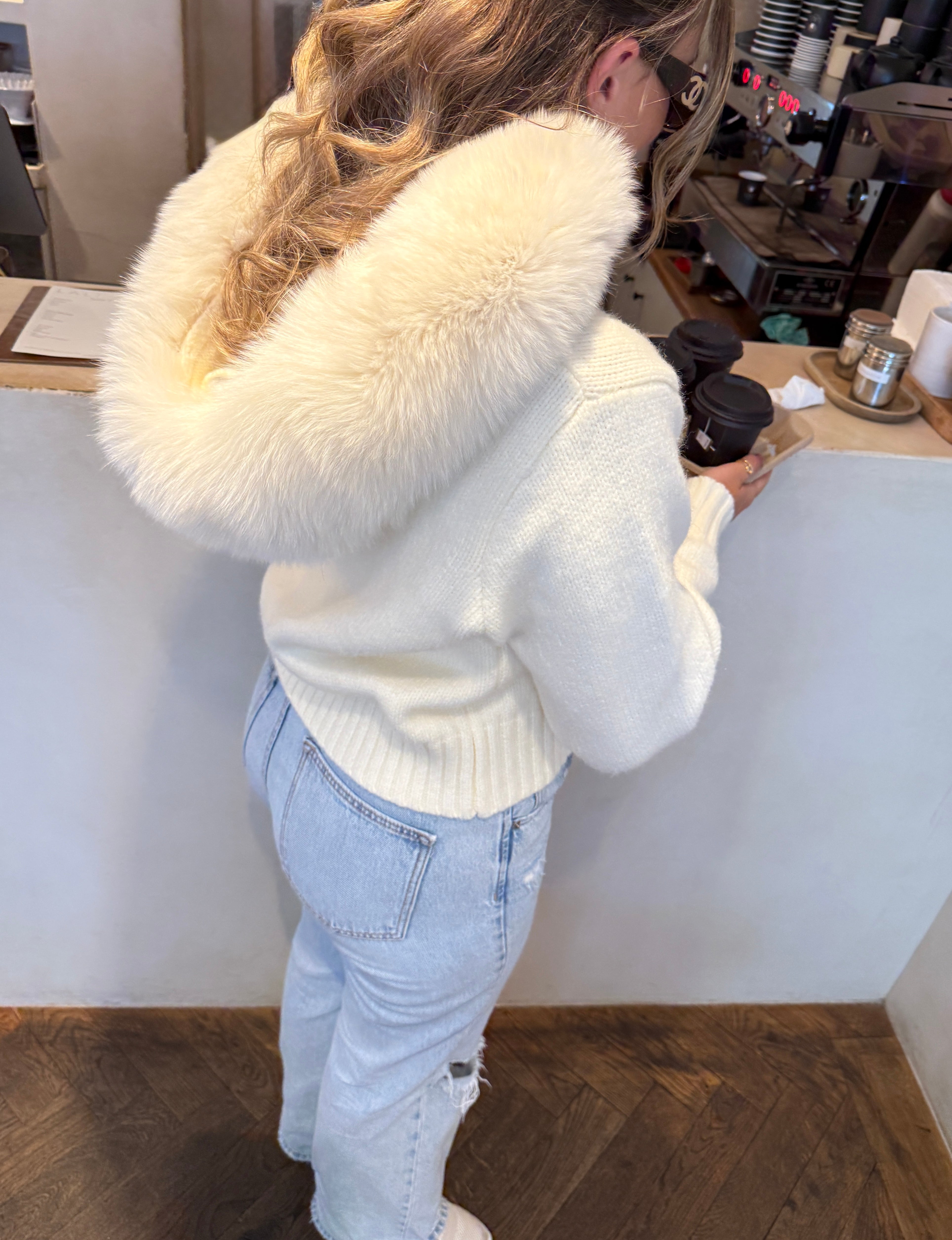 Knitted Zipped Hoodie with Fur Hood – Dolcie London