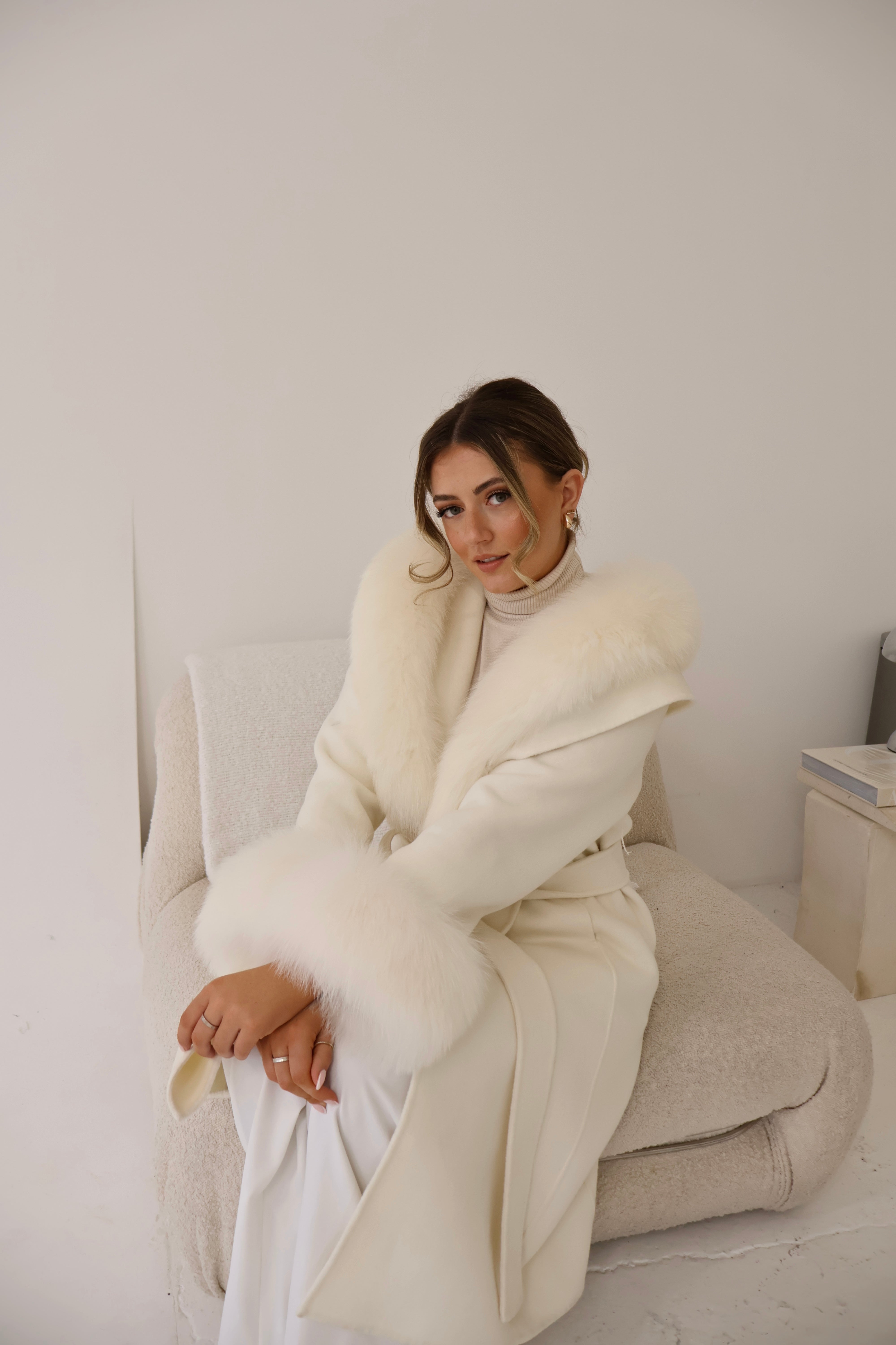 Fur Collar &amp; Cuffs Long Cashmere Coat