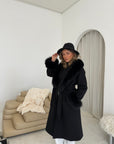 Fur Collar & Cuffs Long Cashmere Coat - Black UK8 | S | US4