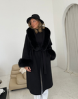 Fur Collar & Cuffs Long Cashmere Coat - Black UK14 | XL | US10