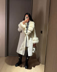 Long Cashmere Coat with Fur Collar & Cuffs - Winter White