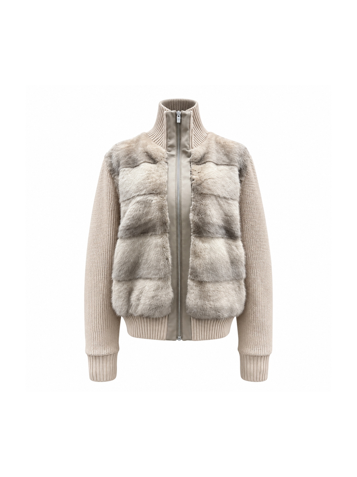 Mink fur down collar jacket with knit sleeves – Dolcie London