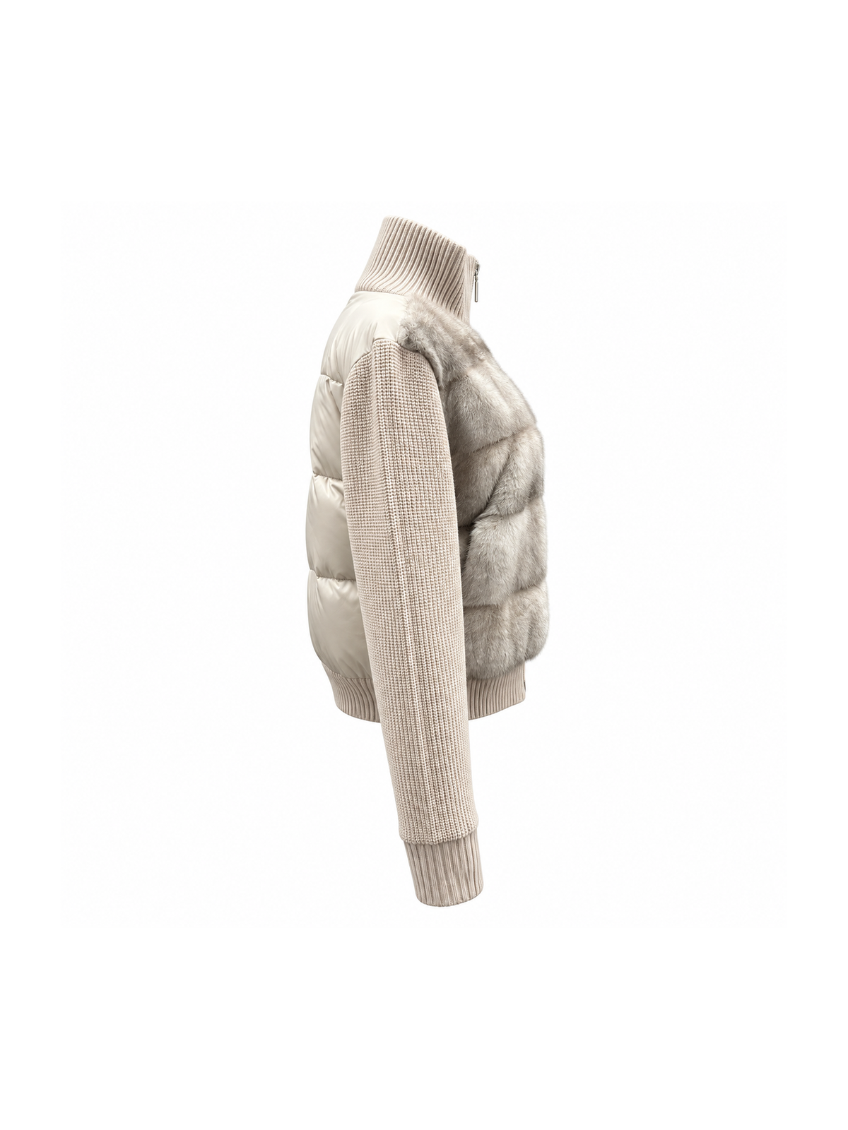 Beige mink fur down collar jacket – side view