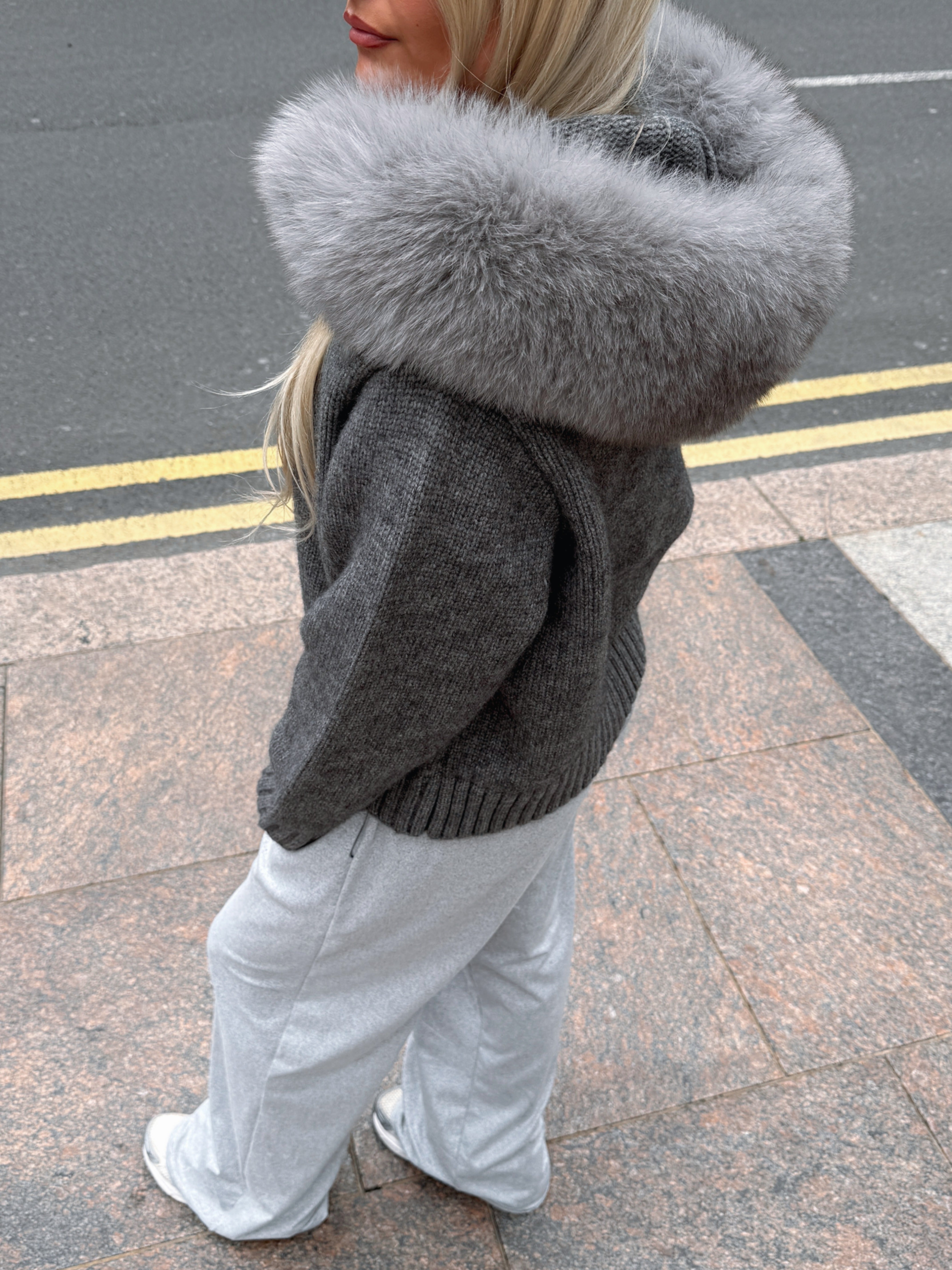 Knitted Zipped Hoodie with Fur Hood – Dolcie London