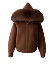 Knitted Zipped Hoodie with Fur Hood