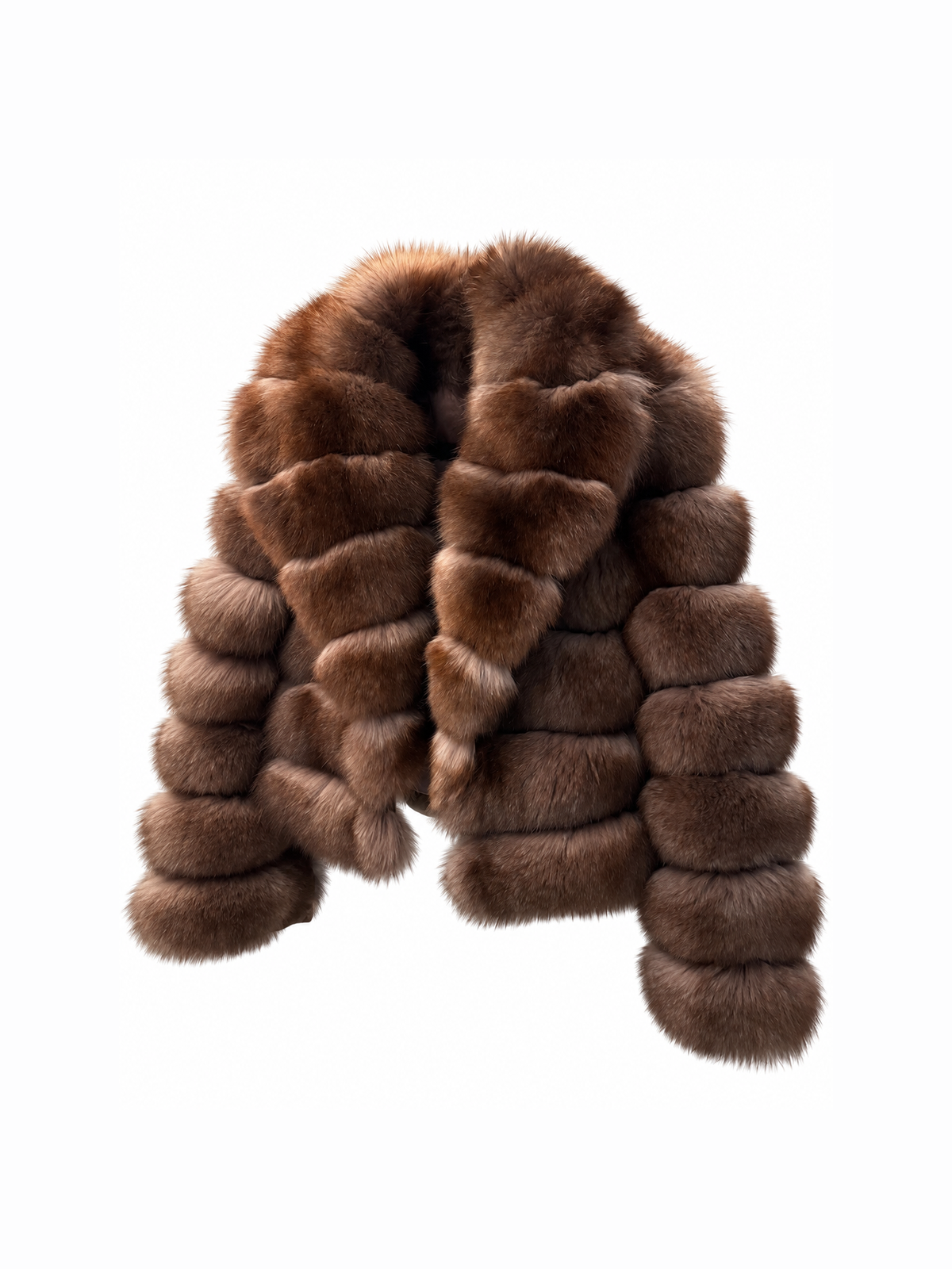 Bubble rows fox fur collar coat in mink