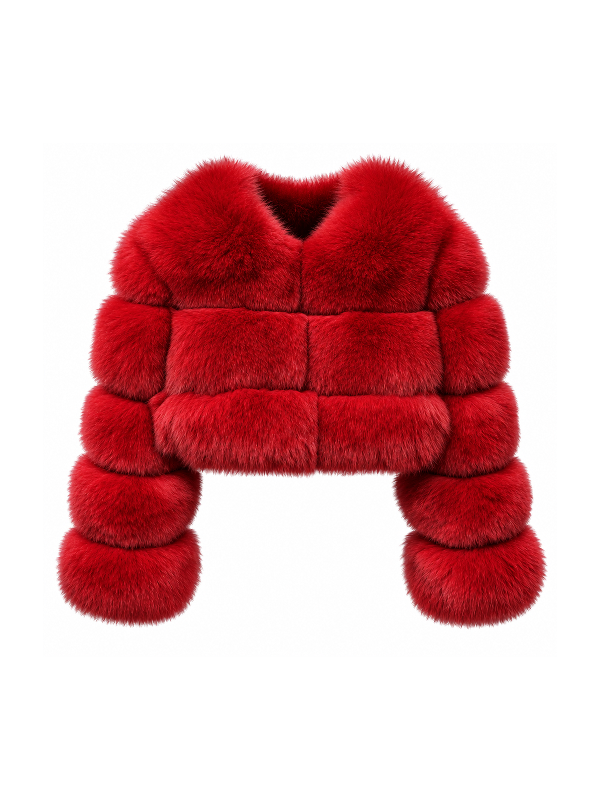 Rose red bubble mini cropped fox fur coat