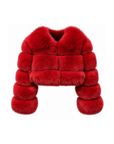 Rose red bubble mini cropped fox fur coat
