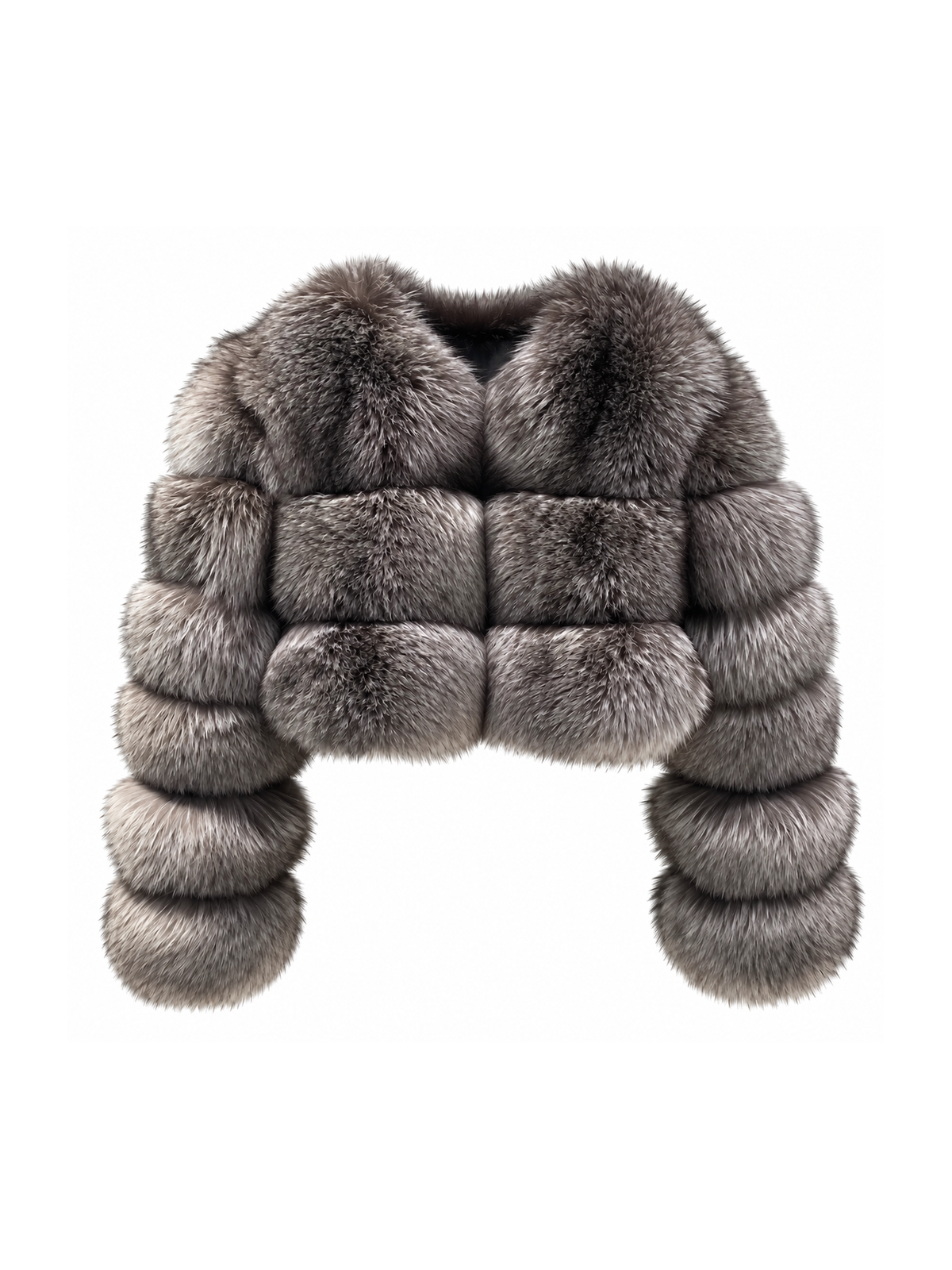 Silver fox bubble mini cropped fur coat