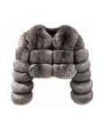 Silver fox bubble mini cropped fur coat