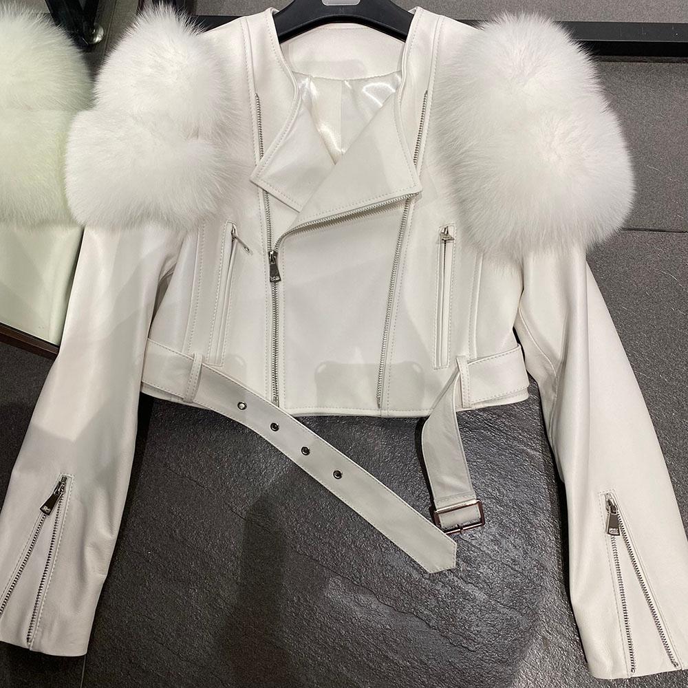 Leather Jacket with Fur Sleeves Detailing Dolcie London