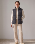 Cashmere Cable Knit Puffer Gilet with Leather Trim