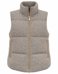 Beige cashmere cable knit puffer gilet with leather trim zip and pockets – Dolcie London