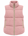 Blush pink cashmere cable knit puffer gilet with leather trim zip and pockets – Dolcie London