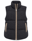 Dark grey cashmere cable knit puffer gilet with leather trim zip and pockets – Dolcie London