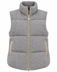 Grey cashmere cable knit puffer gilet with leather trim zip and pockets – Dolcie London