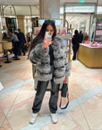 silver fox long fur coat