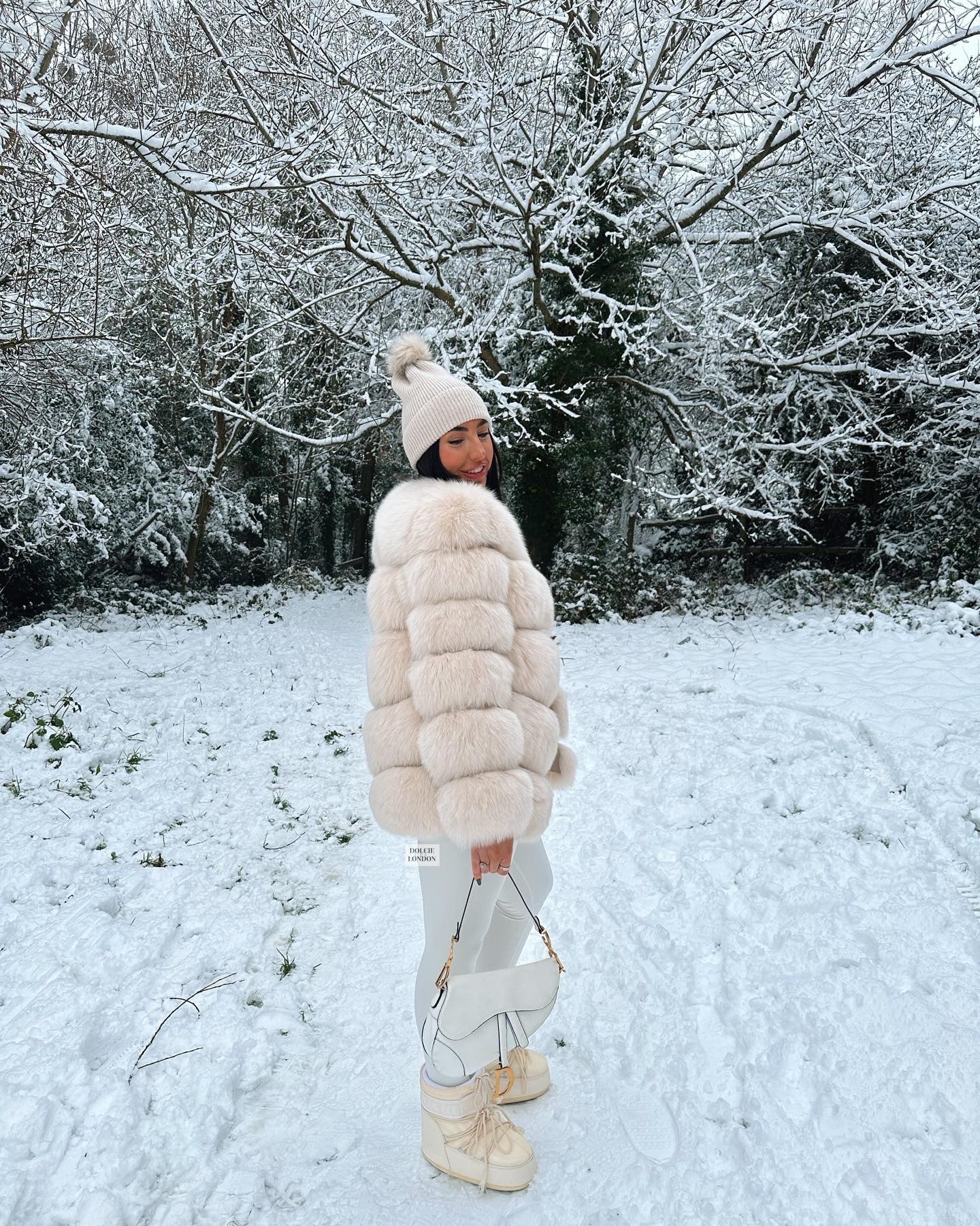 ivory cream long fur coat